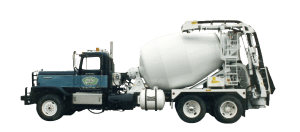 A concrete mixer truck on a white background.