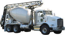 A white cement mixer truck on a black background.