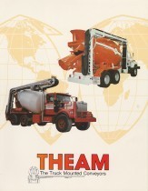 THEAM brochure with conveyor trucks on a world map, 1986
