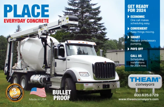 THEAM Place Everyday Concrete ad with a mixer truck and conveyor